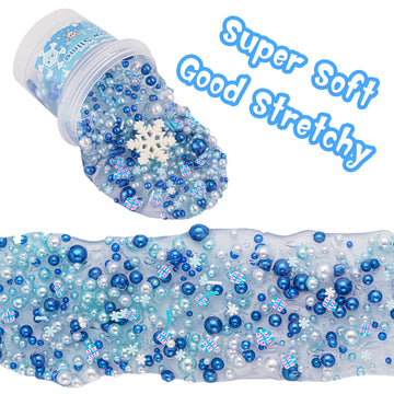Blue & White Pearl Bead Slime, Good Stretchy & Non-Sticky Crunchy Slime, Slime Party Favors For Kids, Slime Sensory Toys, Girls