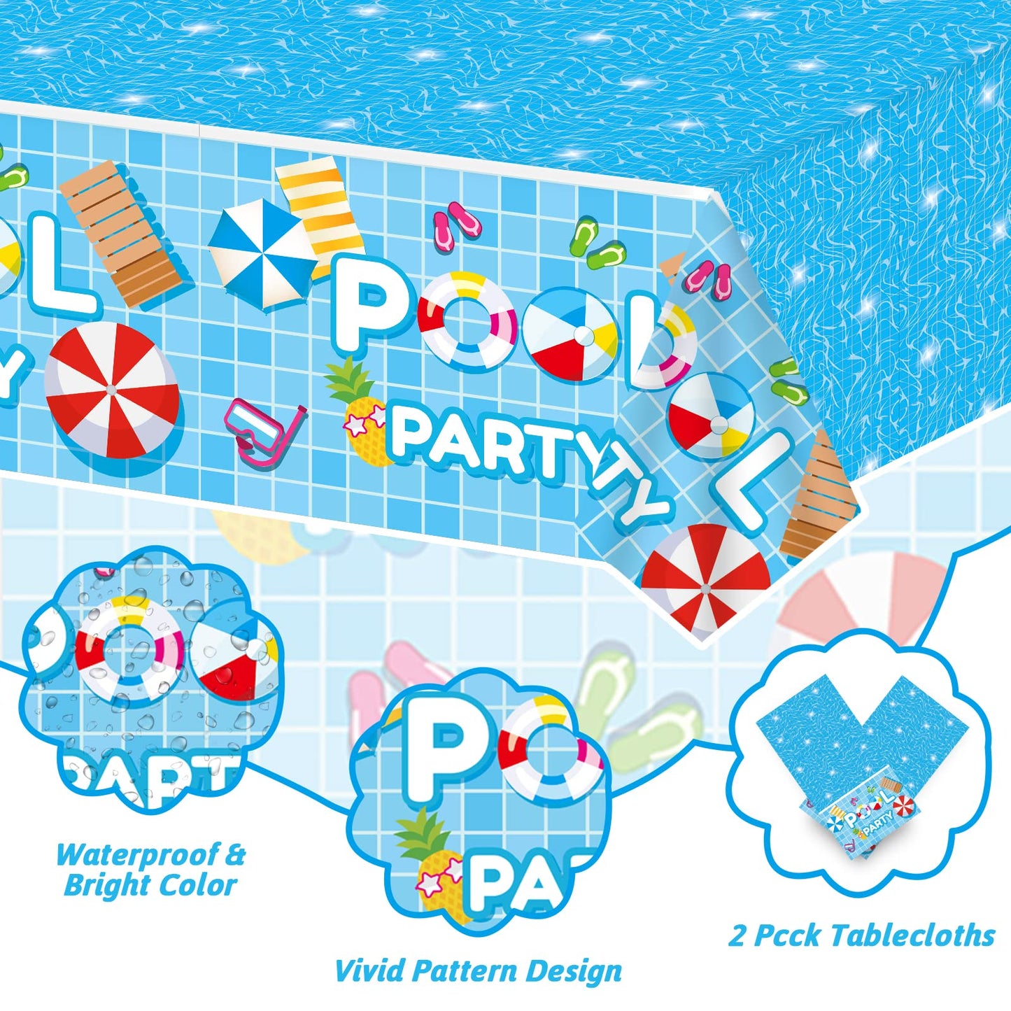 Tevxj 98 Pieces Pool Party Decorations Summer Beach Birthday Party Tablecloths Pool Surfboard Party Tableware Sets For Hawaiian Birthday Baby Shower Party Supplies Favors