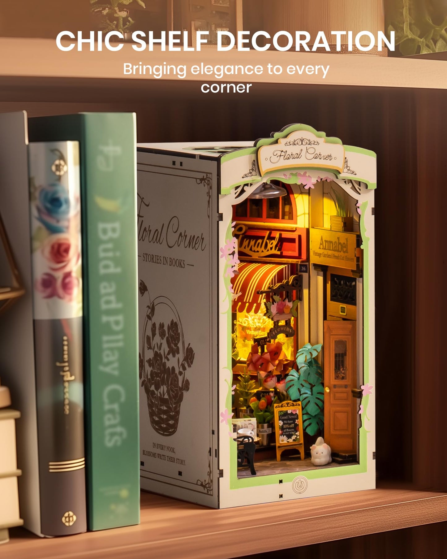 Rowood Book Nook,Booknook Diy Kit With Dust Cover,3D Wooden Puzzle Decorative Bookend Miniature Dollhouse Kit Bookshelf Insert A