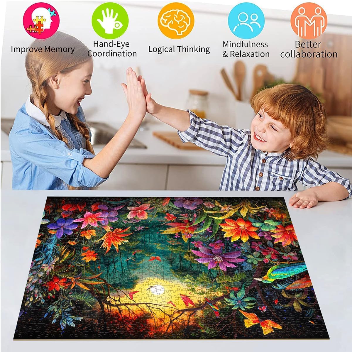 Huadada Jigsaw Puzzles For Adults 1000 Piece Jigsaw Puzzles For Adults Challenging Game Puzzles With Letters On Back (Flowers And Birds)