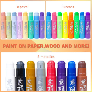 TBC The Best Crafts Paint Sticks, 24 Colors Mixed Pack, Washable Non-Toxic Tempera Paint for Kids, 0.04 Ounce (Pack of 12)