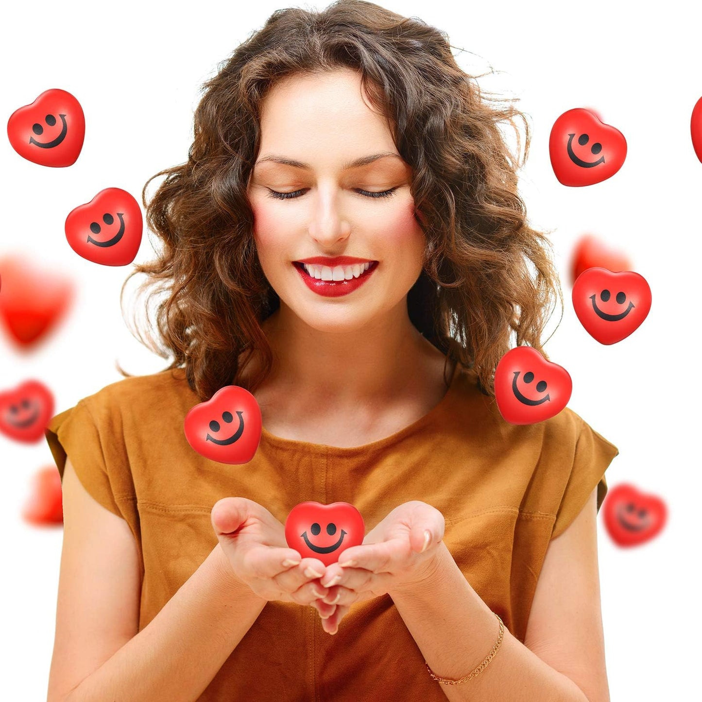 48 Pieces Stress Balls Bulk Valentine'S Day Heart Stress Balls Red Smile Face Squeeze Balls Mini Foam Balls Heart Shaped Smile S