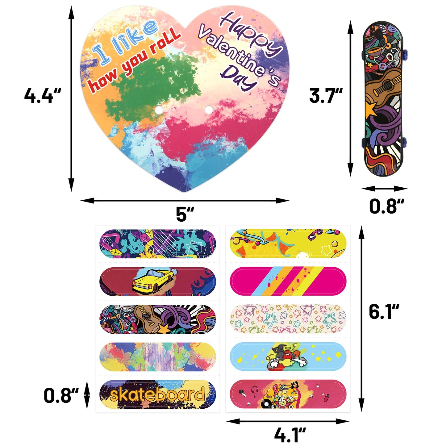 Ceiba Tree 30Pack Valentines Day Cards With Finger Skateboards For Kids Classroom Exchange Happy Valentines Day Party Favors