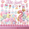 Juyrle Two Sweet Birthday Party Decorations- Donut Birthday Party Supplies For Girls Two Sweet Banner Donut Balloon Cupcake Toppers 2Nd Candy Theme Party Supplies For Baby Shower