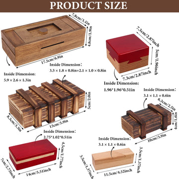 Oppaxf Wooden Secret Puzzle Box 6 Pack - 3D Brain Teaser with Hidden Compartment, Gift for Adults and Kids