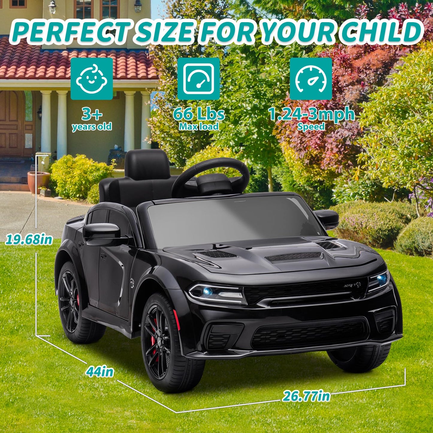 Segmart 12V Kids Ride On Car Licensed Dodge Charger Electric Car For Kids With Remote Control, 3 Speed Kids Electric Vehicles Wi