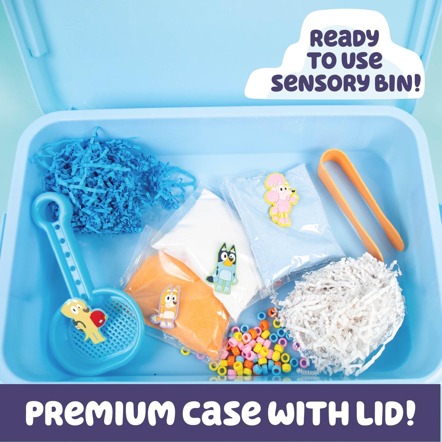 Horizon Group USA Official Bluey Seek & Find Sensory Bin, Ready-to-Use Sensory Toys, Sensory Bin for Kids with Lid, Play Sand, S