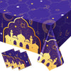 3-Piece Purple and Gold Tablecloth Set - 42.5 x 70.9 Inch Plastic Table Covers for Birthday Party Decorations, Nights Theme Supp
