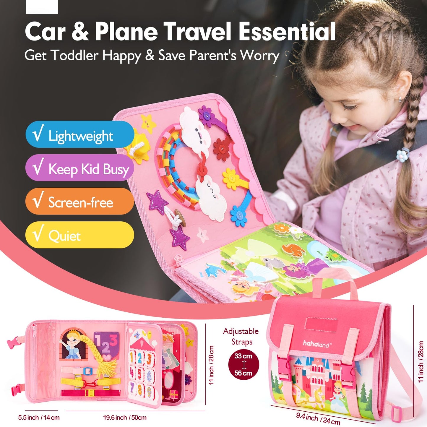 Hahaland Montessori Toys For Ages 2-4, Busy Board 1-4 Year Old Girl Birthday Gift 17 In 1 Preschool Learning Activities With 12 Life Skill, Number,Shape,Dressup,Animal,Figures,Baby Girl Easter Gifts