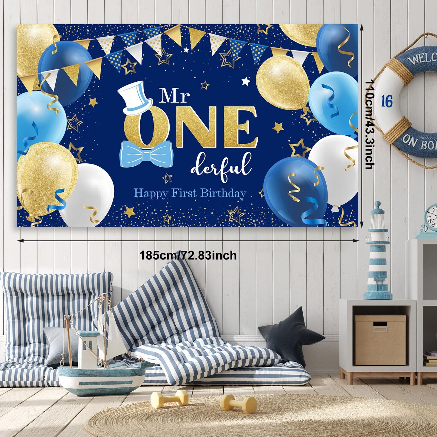 Boys 1St Birthday Decoration Mr. Onederful Birthday Party Supplies 1St Happy Birthday Backdrop Photography Background With Ballo