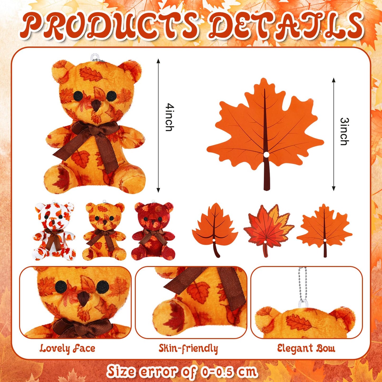 Poen 27 Pack Fall Mini Plush Bears With Maple Leaf Cards Set For Kids Classroom School Exchange Prize Gifts Fall Thanksgiving Gi