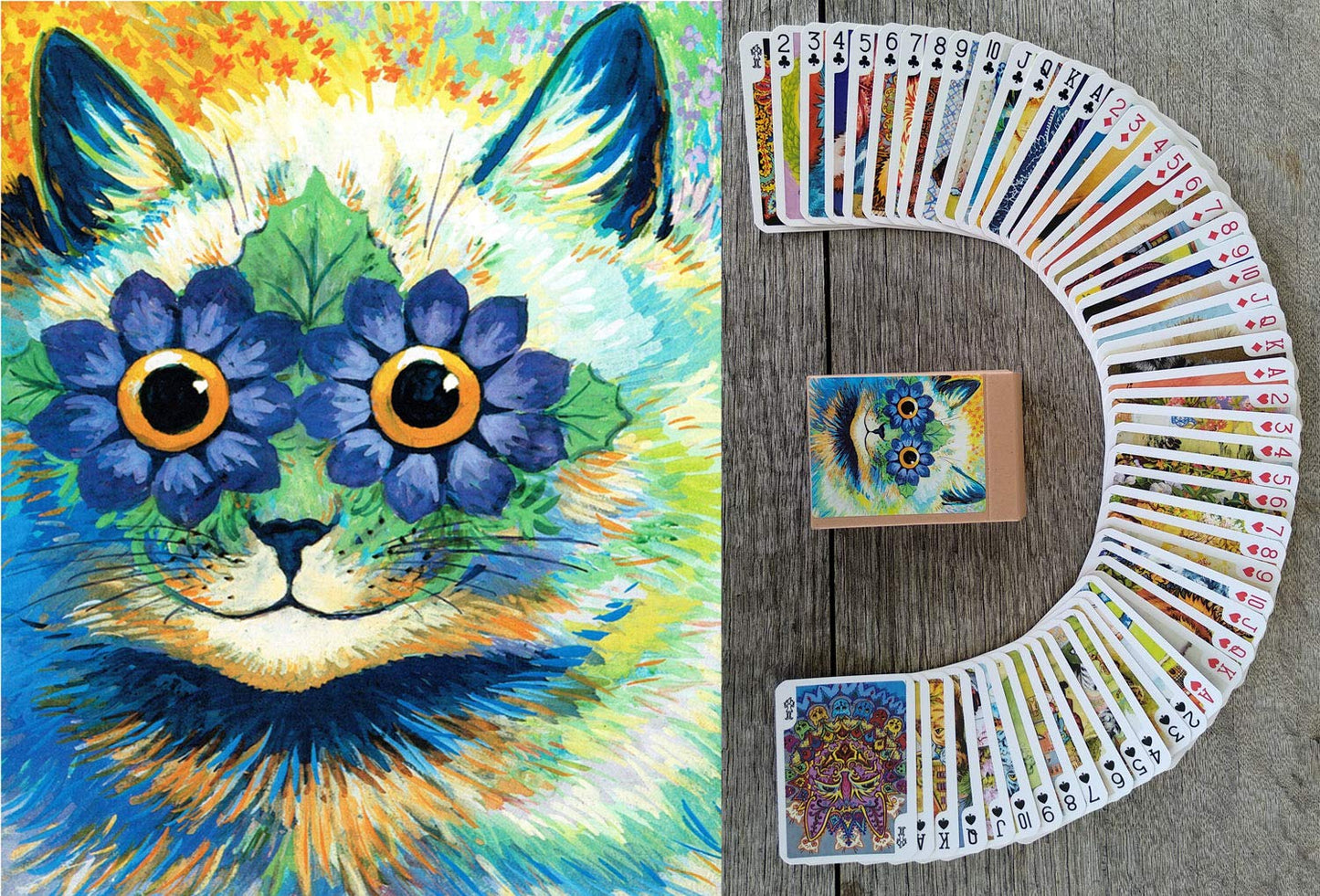 Flonzgift Psychedelic Cats Playing Cards (Poker Deck 54 Cards All Different) Unique Cats Art By Louis William Wain Vintage Cards