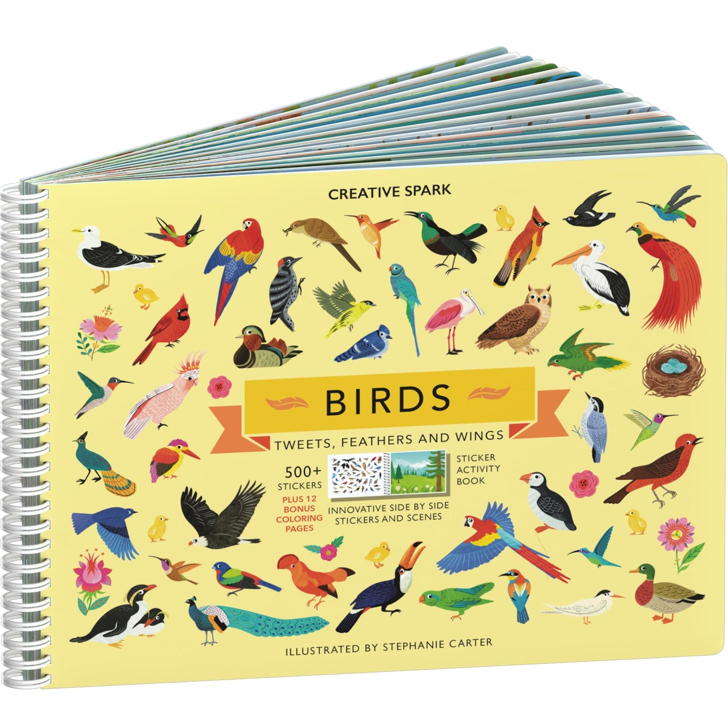 Bird Stickers + Coloring Book For Kids By Cupkin: Innovative Side By Side Bird Sticker Book - Spiral Binding Allows The Birds St