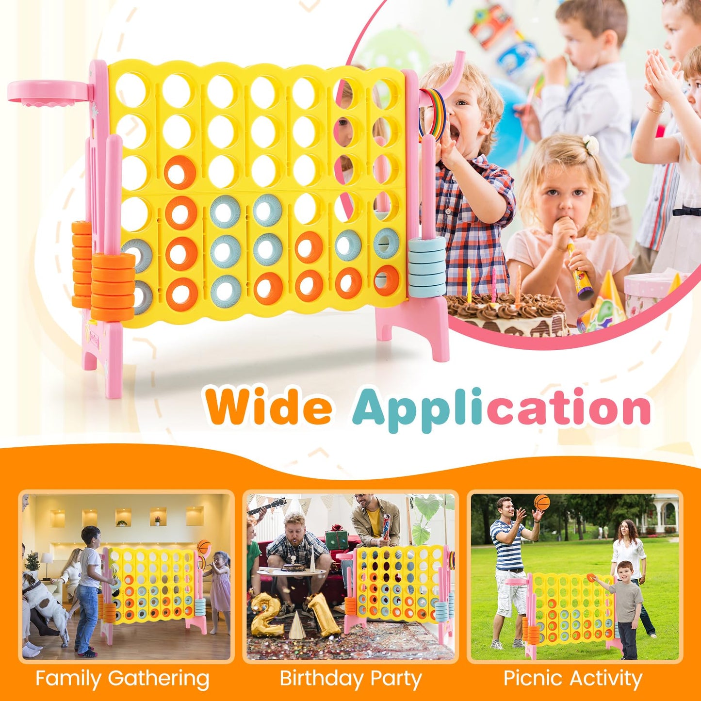 Costway Jumbo 4-To-Score Giant Game Set For Kids & Adults, 2.5Ft Indoor Outdoor Game With Basketball Hoop, Ring Game, 42 Jumbo R