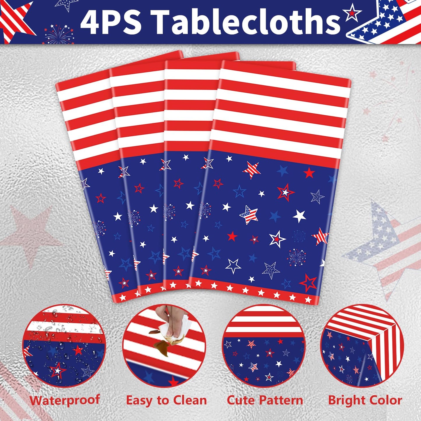 4 Pack Patriotic Tablecloth 4Th Of July Tablecloth Patriotic Decorations American Flag Party Table Cloth Patriotic Themed Party