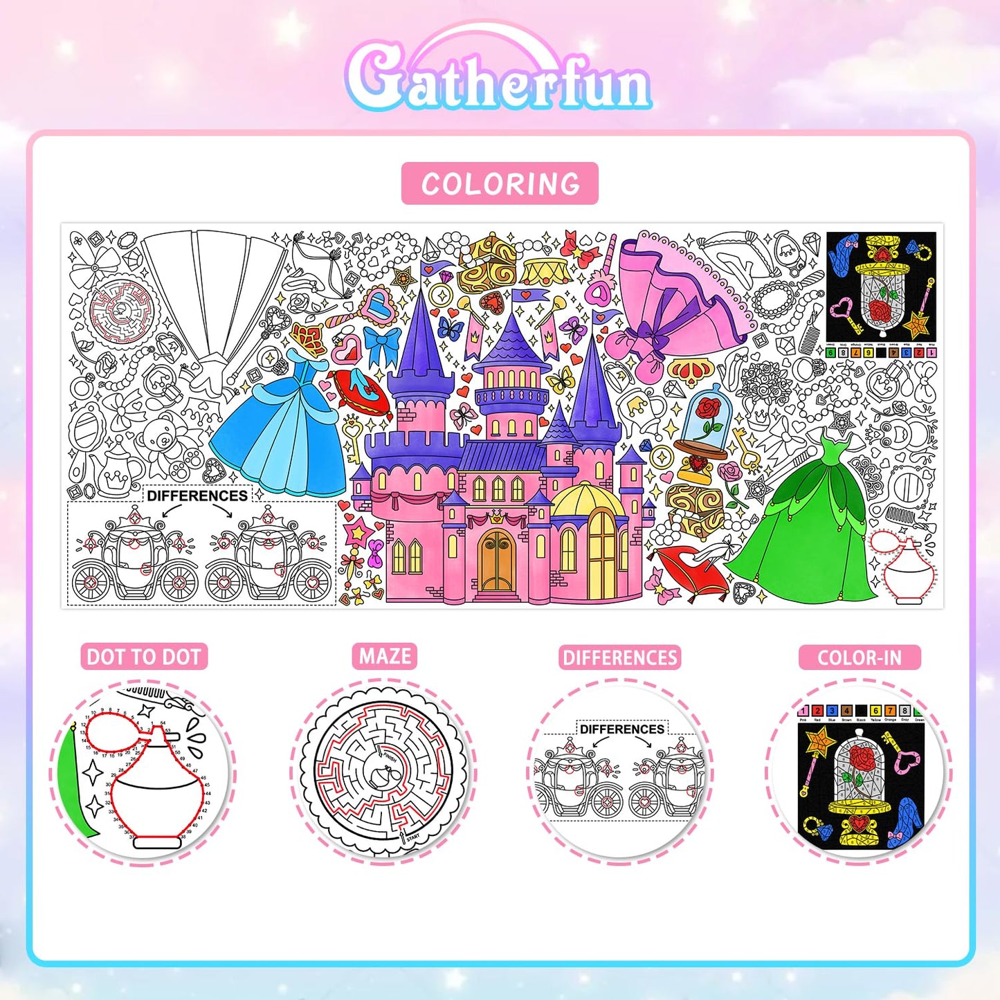 Gatherfun Princess Party Giant Coloring Poster - 31.5X 72 Inches - Versatile Classroom Wall D Cor & Princess Birthday Activity