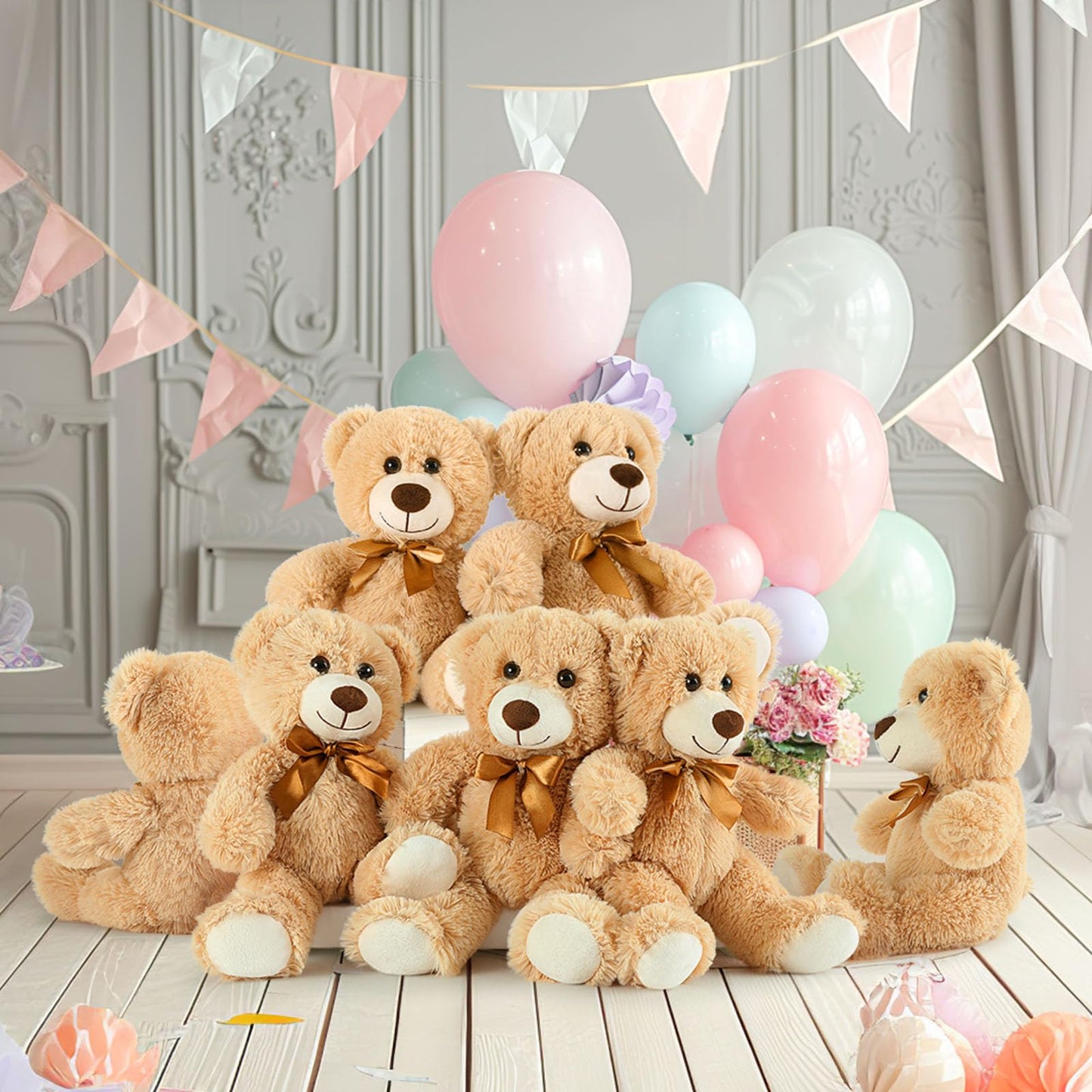 Maogolan Bulk Teddy Bear Baby Shower, 48 Packs Small Teddy Bear Stuffed Animals In Bulk,13.5 '' Small Stuffed Bears Plush For We