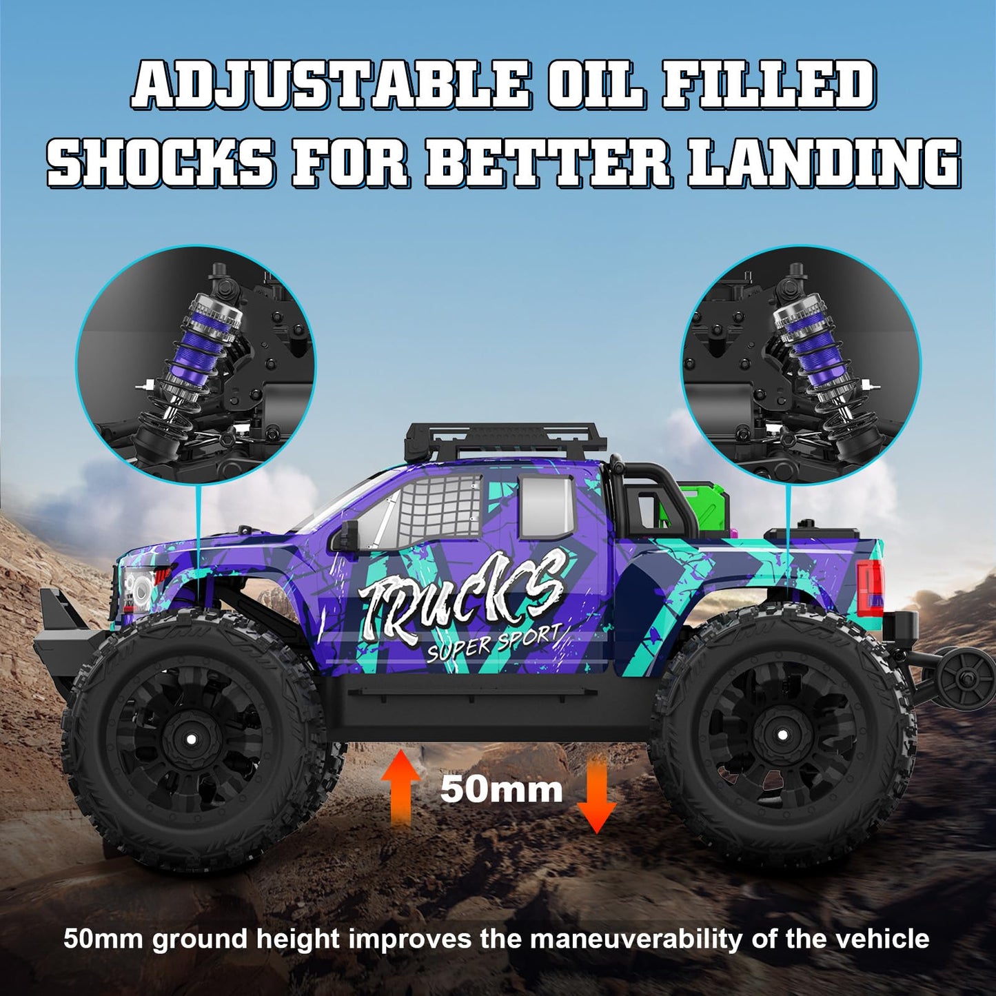 Jiusi 1/14 Brushless Rc Trucks For Adults,Fast 50Mph 4Wd Waterproof All Terrain Truck And 20W Fast Charging System With 2.4Ghz R