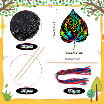 Hollowfly 80 Pcs Thanksgiving Fall Leaf Scratch Cards Autumn Maple Leaf Craft Kits Thanksgiving Party Supplies Colorful Scratch
