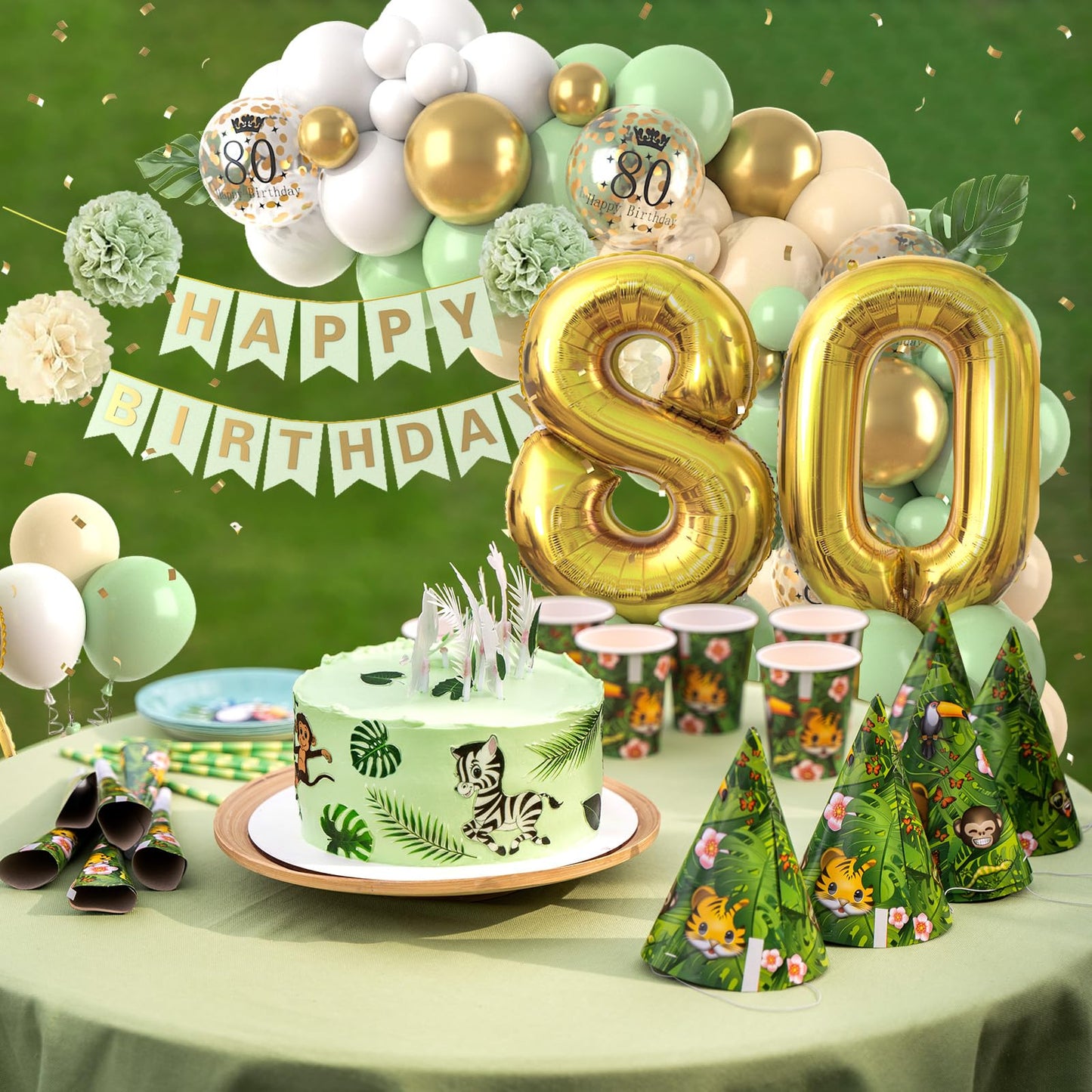 80Th Birthday Decorations Sage Green,80Th Birthday Balloon Garland Party Decorations With Number 80 Foil Balloons,Happy Birthday