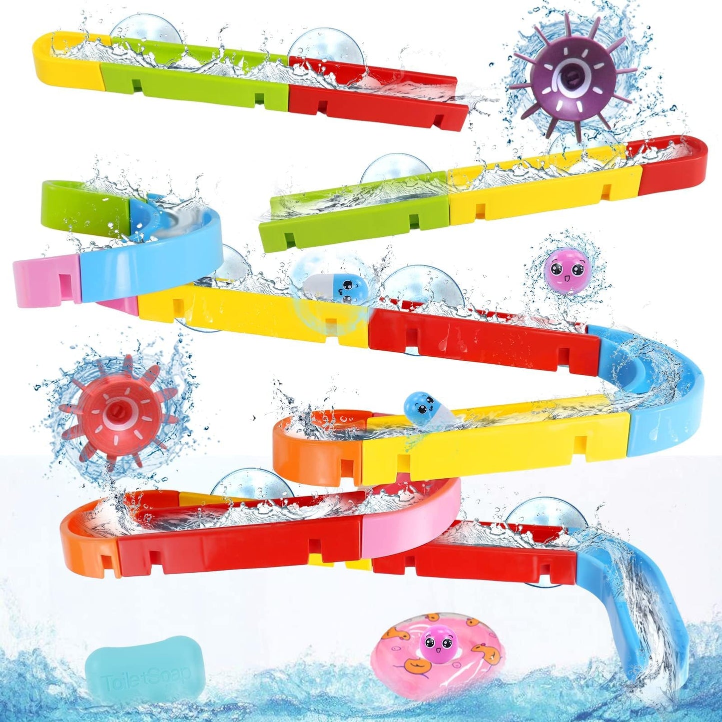 Bath Toys For Kids Ages 3-5 4-8 Toddler Bath Toys 38 Pcs Bathtub Shower Toys Diy Water Marble Run Slippery Slide Birthday Gift For 2 3 4 5 6 7 8 Year Old Boys Girls