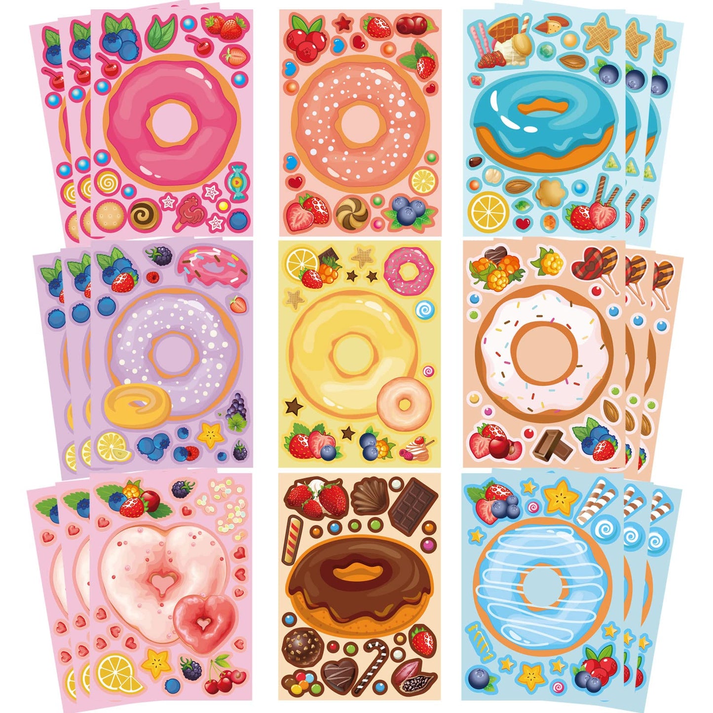 27 Sheets Make A Face Donut Stickers For Kids Make Your Own Dessert Stickers Mix And Match Sweets And Treats Fruit,Donut Themed