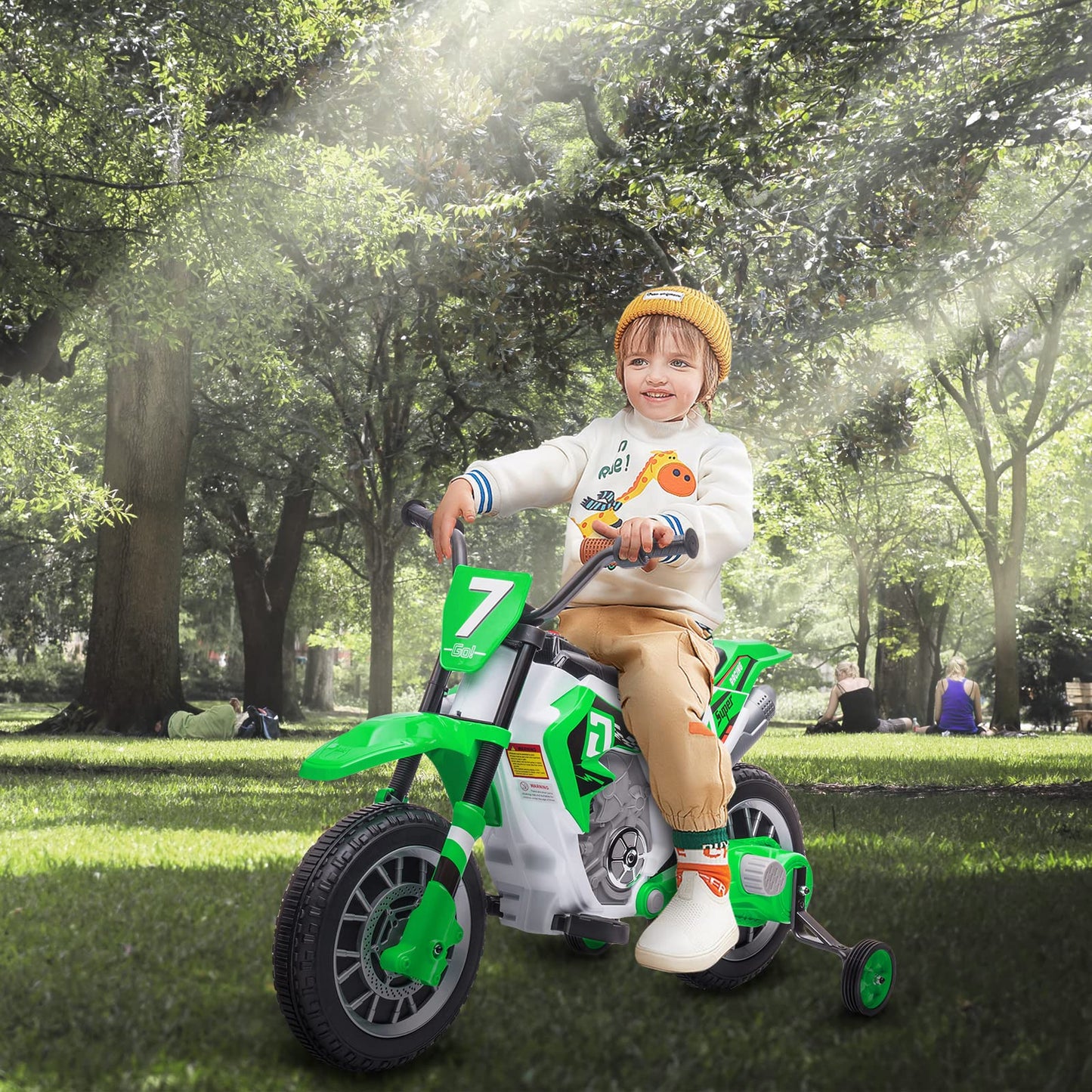 Fierton 12V Kids Motorcycle Electric Dirt Bike Battery Powered Ride On Motorcycle Toy for Toddler w/Detachable Training Wheels H