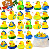 SCIONE 24Pack Summer Rubber Ducks Party Favors, Assorted Beach Rubber Ducks with Net Bag for Pool Beach Toys,Summer Birthday Gif