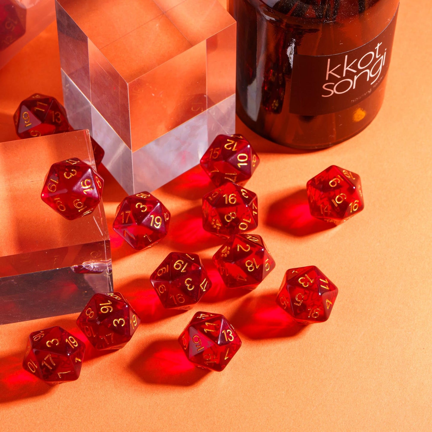 HDdais 10 Pack Red D20 Dice, Set of 10, 20 Sided Dice D20 Polyhedral Dice for DND RPG MTG Tabletop Game