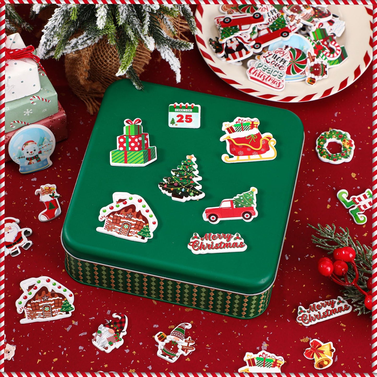 Julbear Christmas Foam Sticker, 300Pcs Winter Bulk Colorful Printing Self-Adhesive Campus Themed Foam Stickers For Kids Christma