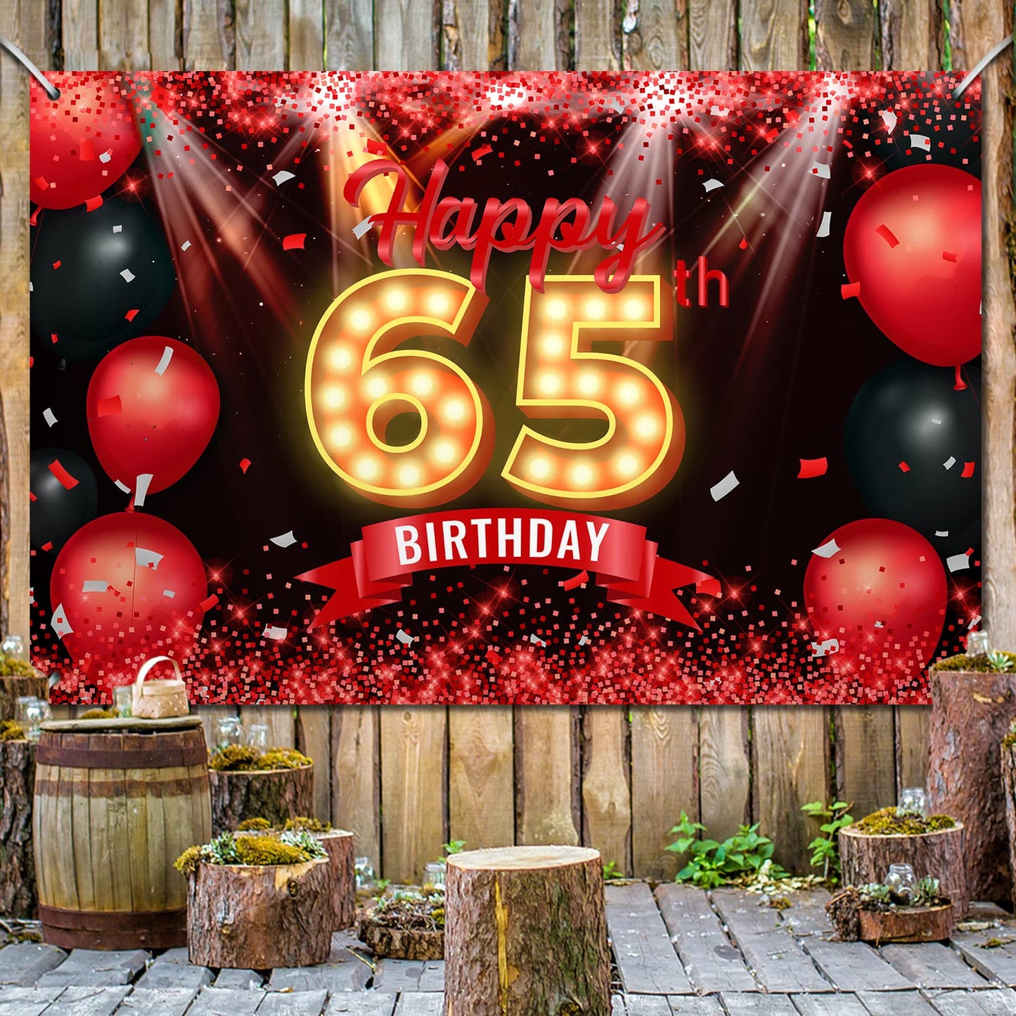 Happy 65Th Birthday Banner Backdrop Red And Black 65 Years Old Background Bday Decorations For Women Men Photography Party Supplies Glitter