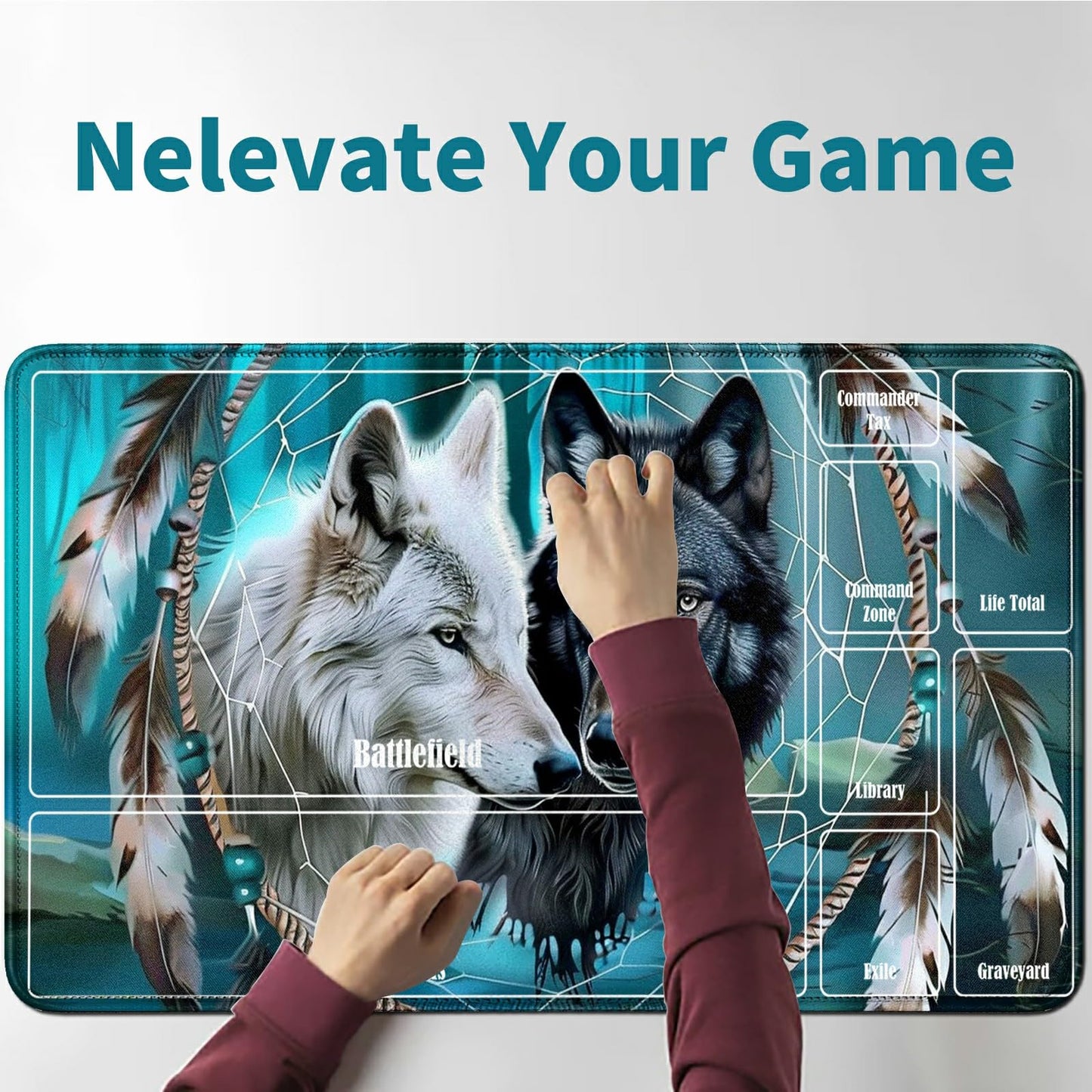 Rwutytiul Wolf Card Playmat 24 X 14 Inch With Tube Bag, Card Gameplay Playmat With Zones Commander Deck Board Mtg Rpg Ccg Tcg Ca