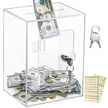 Vcertcpl Clear Acrylic Piggy Bank with Lock - Money Saving Box for Adults & Kids, Openable Coin Bank for Cash & Change Saving