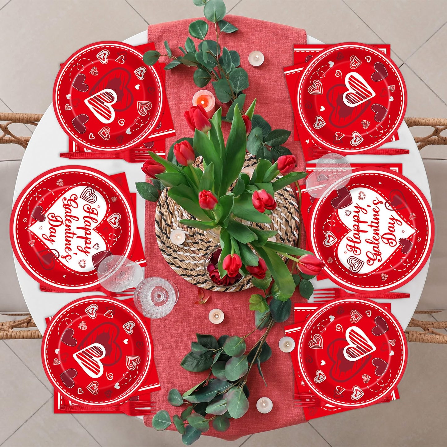 gisgfim 96Pcs Galentines Day Party Plates and Napkins Happy Galentines Day Red Supplies Gals Tableware Dinnerware Set Valentine