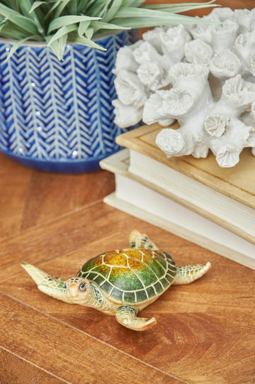 Gallerie Ii 4' Sea Turtle Figurine Resin Table Top Ornament Animal Sculpture Sea Animal Beach Nautical Coastal Desk Office End Table Decor Decoration Multi