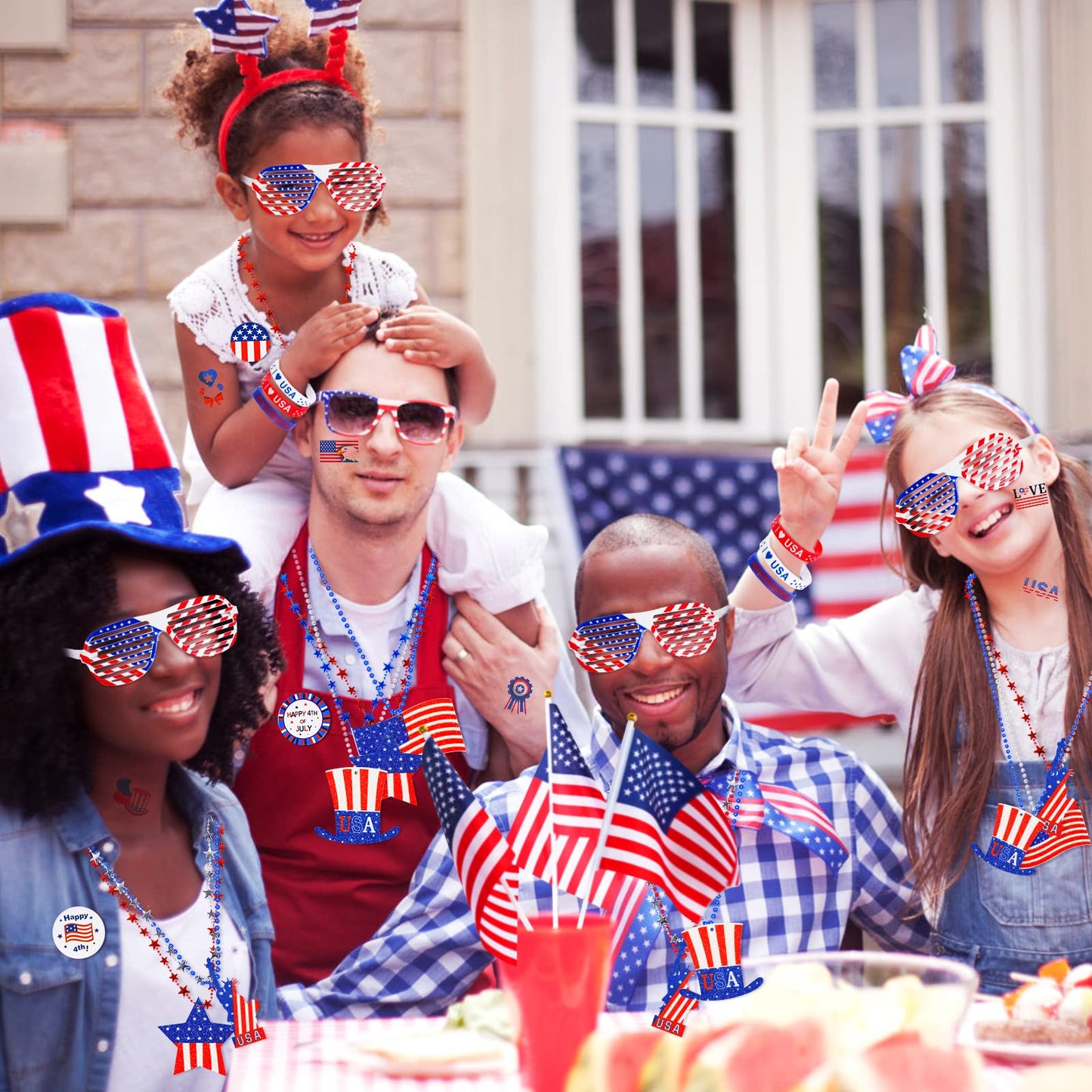 Garma 132Pcs Patriotic Party Favors Decorations Supplies Includes Shutter Of July Independence Day Celebraeaded Necklaces Glasse