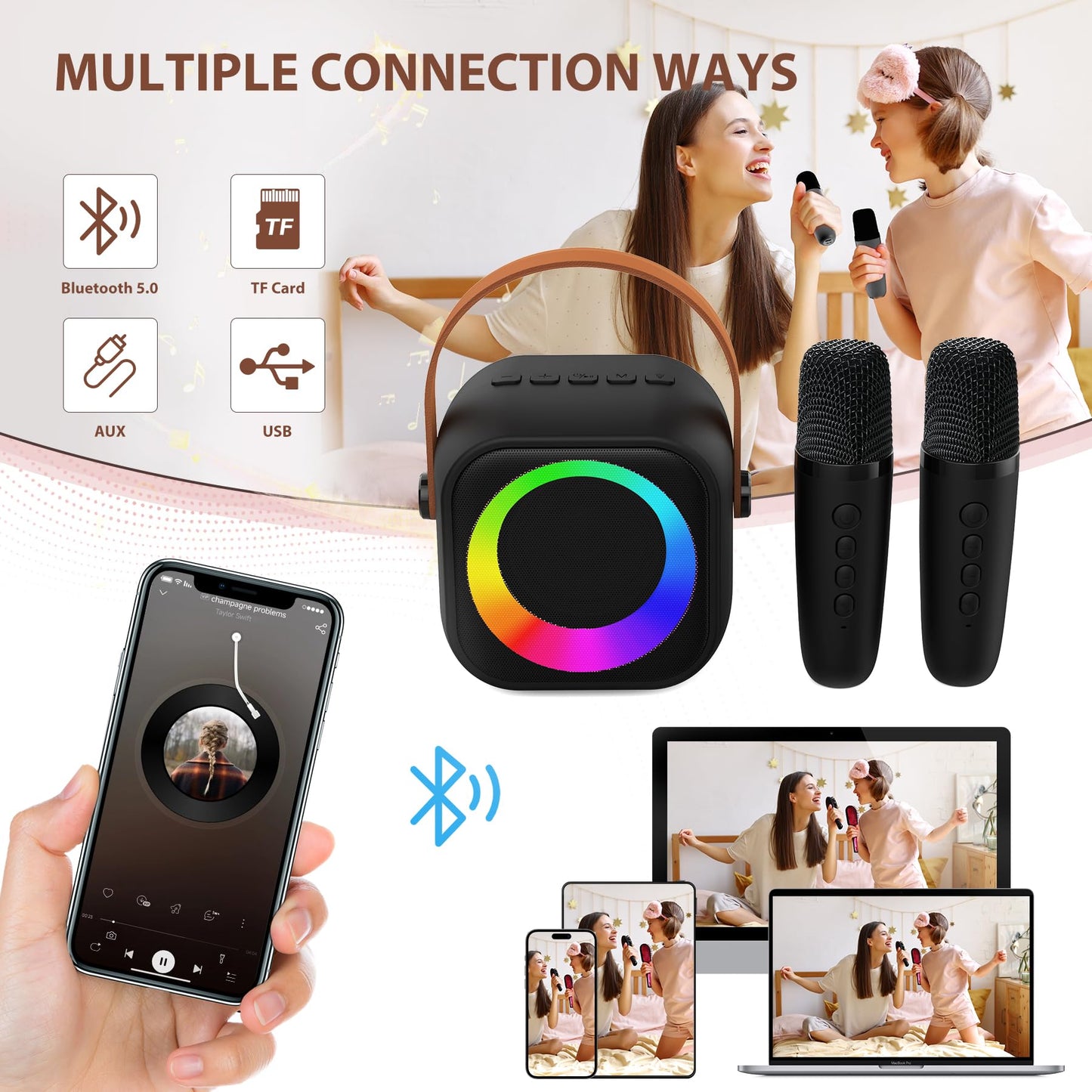 Jeefu Karaoke Machine For Kids, Toys For 3-12 Years Old Girls Gifts, Kids Karaoke Microphone Machine Toy, Best Fun Christmas Bir