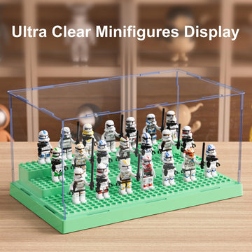 Mlikero Display Case for Minifigures Action Figures Blocks, Clear Acrylic Minifigure Display Case Box Storage, Dustproof Showcas