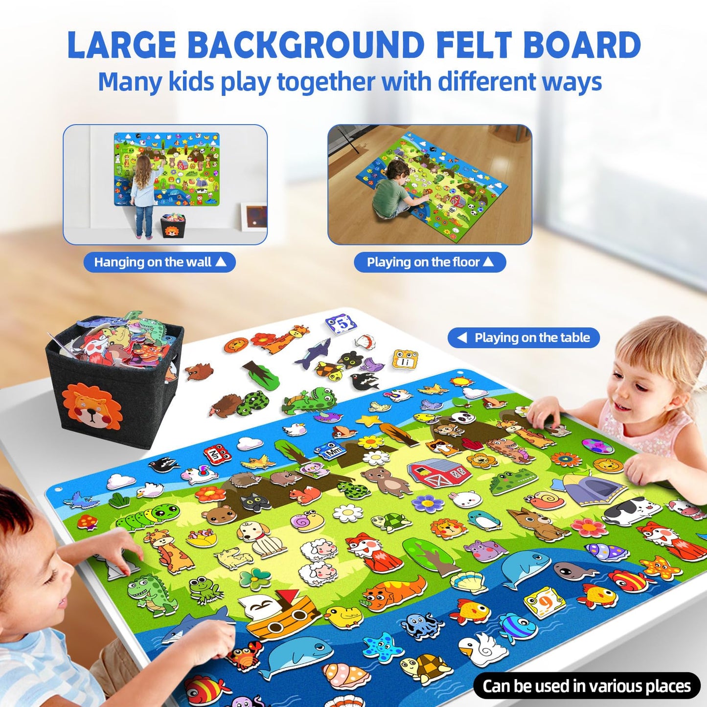 204Pcs Animals Felt Busy Board Story Set with Storage Bag Preschool Large Wall Storyboard Forest Themed Early Learning Interacti
