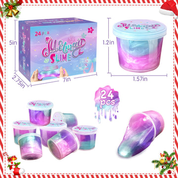 24 Pack Mermaid Slime Party Favors For Kids Slime Cup Bulk Diy Stress Relief Putty Toy Christmas Easter Birthday Goodie Bag Stuf