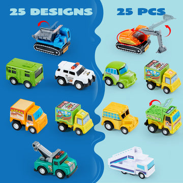 JOYIN 25 Pieces Pull Back Cars and Trucks Toy Vehicles Set for Toddlers, Girls and Boys Kids Play Set, Die-Cast Car Set, Kids Pa