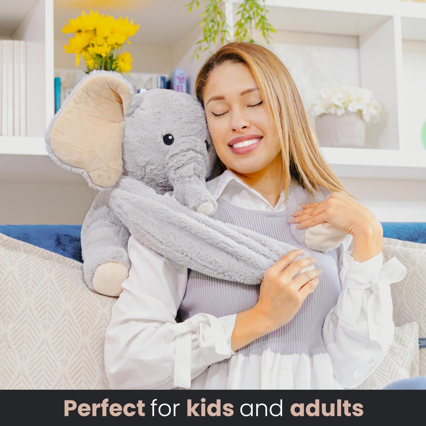 Huggle Healers Weighted Stuffed Animal - 40" Grey Elephant Plush - 4.5lb - Soft Polyester Cuddle Toy for Adults, Teens & Kids