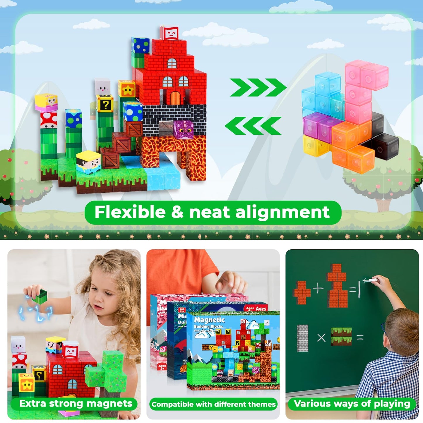 Graceduck Magnetic Blocks - 150 Pcs Build Adventure Game Castle - Magnetic Toys For Montessori Toddler Christmas Birthday Gifts - Stem Sensory Toys For 3 4 5 6 7 8 9 10 Year Old Boys & Girls