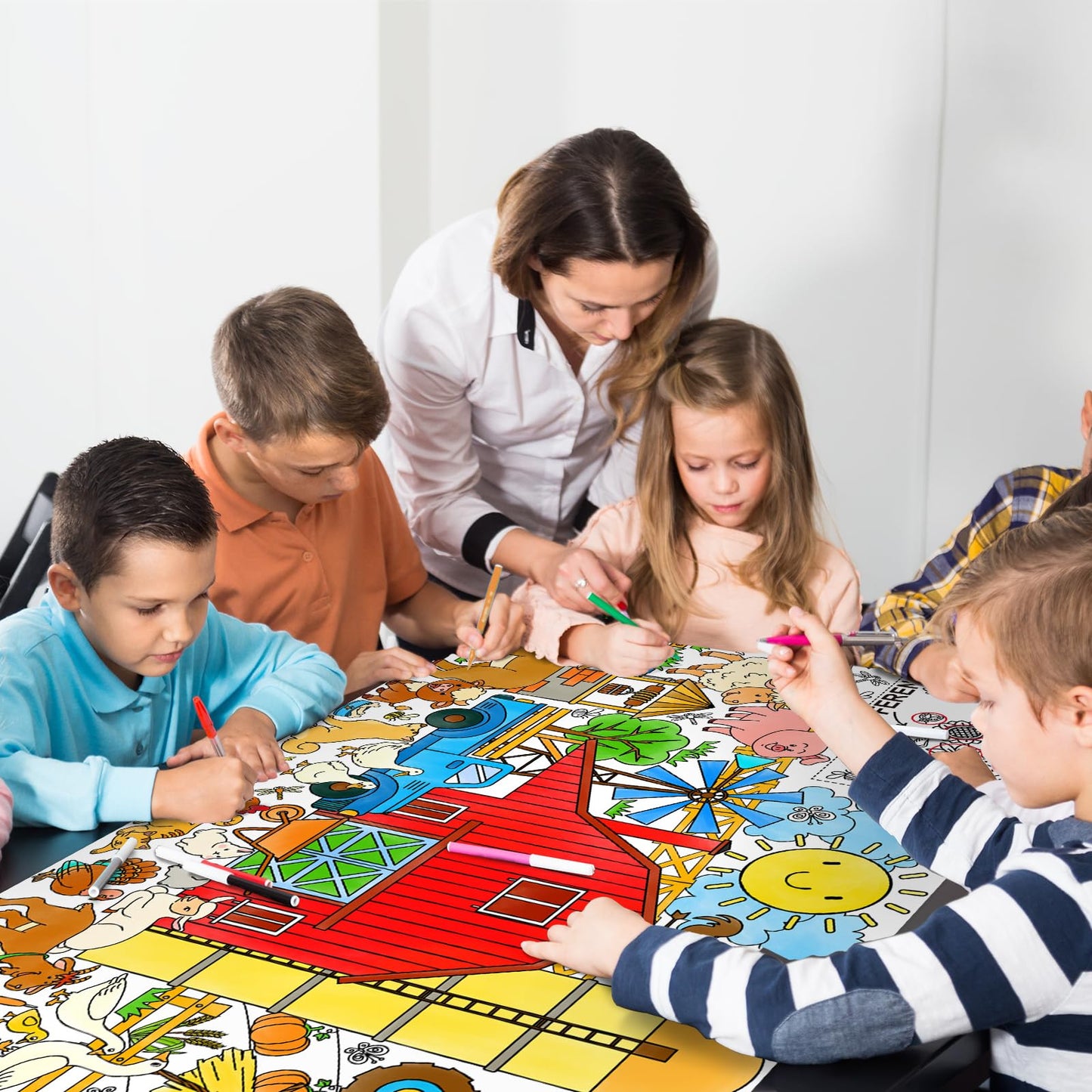 Gatherfun Farm Animal Party Giant Coloring Poster - 31.5X 72 Inches - Versatile Classroom Wall D Cor & Birthday Activity - Farm