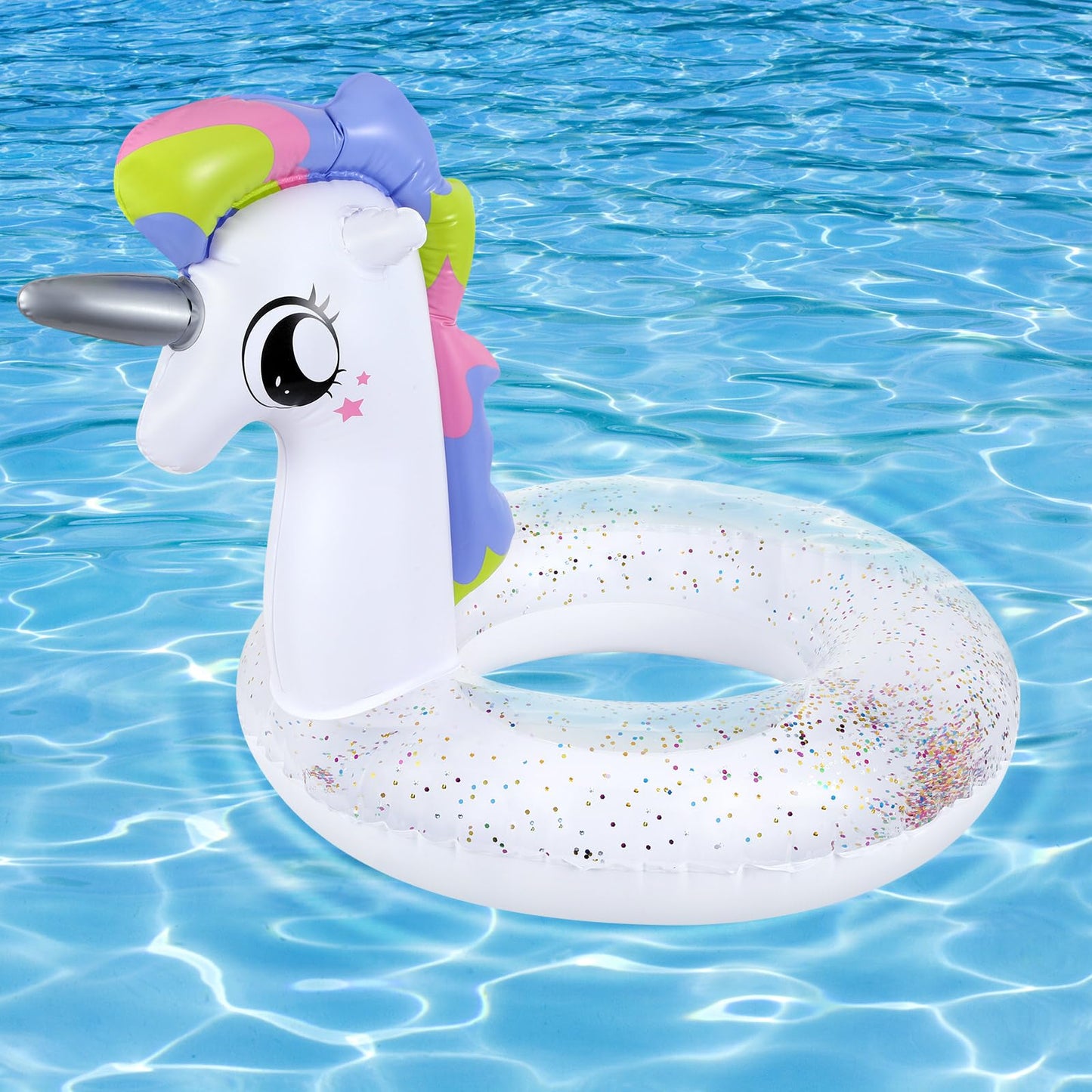 Moko Inflatable Pool Float-Cute Glitters Sequin Unicorn Swim Tube Rings Inflatable Swimming Toys Floaties Fun Summer Water Float