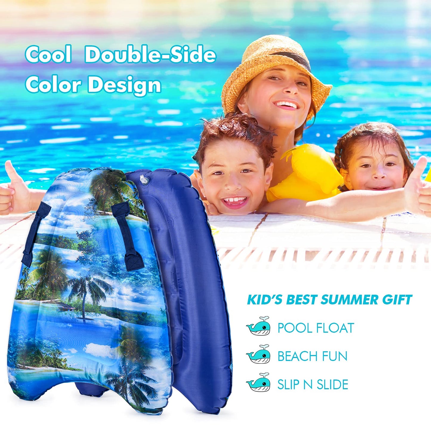 Inflatable Boogy Boards For Beach Travel Toys, 30 Cavas Slip Slide Water Park Body Surfing Board With Handles, Summer Fun Wat