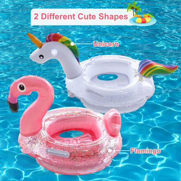 Fudragtn Inflatable Flamingo Unicorn Pool Floats For Kids, 2 Pack Swim Rings With Safety Seat And Handle, Pool Tubes For Floatin