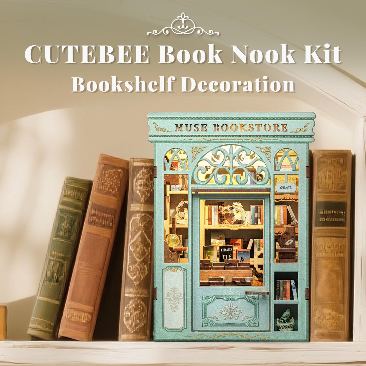 CUTEBEE DIY Miniature Book Nook Kit with LED Light, 1:12 Scale, Model EL-BJAA201-US5-CB, Perfect Gift for Adults and Teens