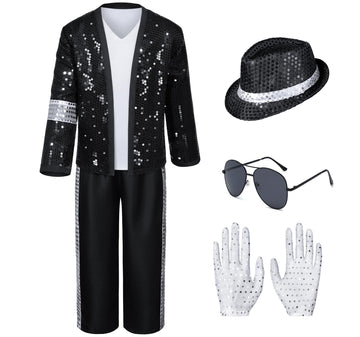 Dance Star Kids Costume For Boys 80S 90S Pop Stage Cosplay Party Halloween Role Play Black 3-5T
