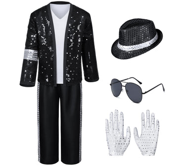 Dance Star Kids Costume For Boys 80S 90S Pop Stage Cosplay Party Halloween Role Play Black 6-8 Years